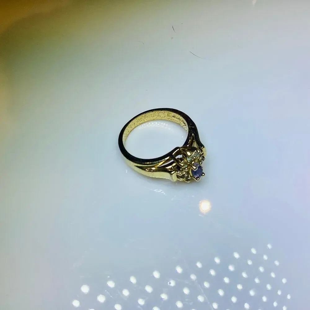 Simulated Amethyst and Crystal Halo Ring